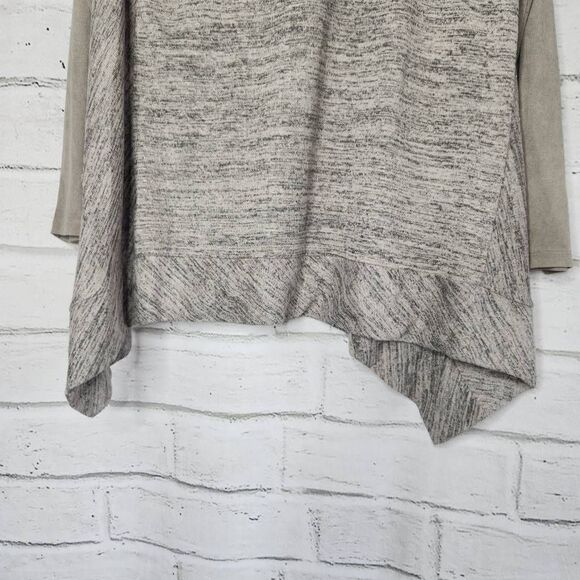 LOGO by Lori Goldstein Faux Suede Sleeve Full Zip Cardigan Tan Womens Medium - Picture 10 of 13